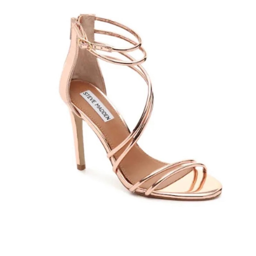 Steve Madden Rose Gold Metallic ankle strap heels
